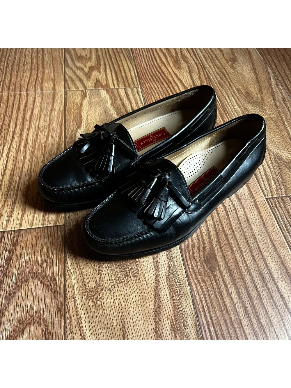 Vintage Cole Haan Black Leather Tassel Penny Loafers Retro Preppy Dress Shoes